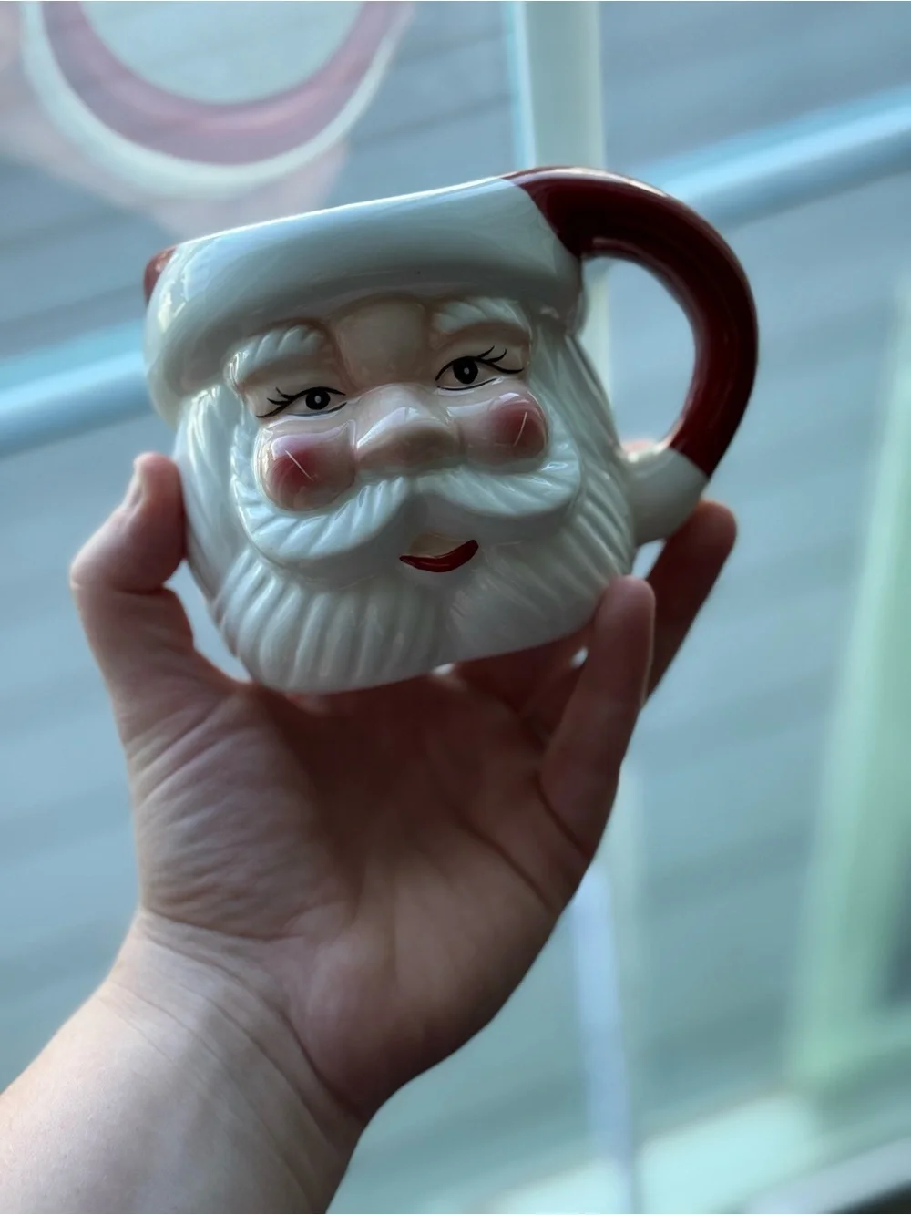 Pottery Barn Santa Face Mug - White and Red